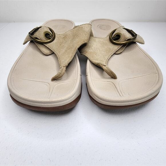 Fitflop Hooper Wobbleboard Buckle Sandals Beige Suede Size 10 - Picture 2 of 7